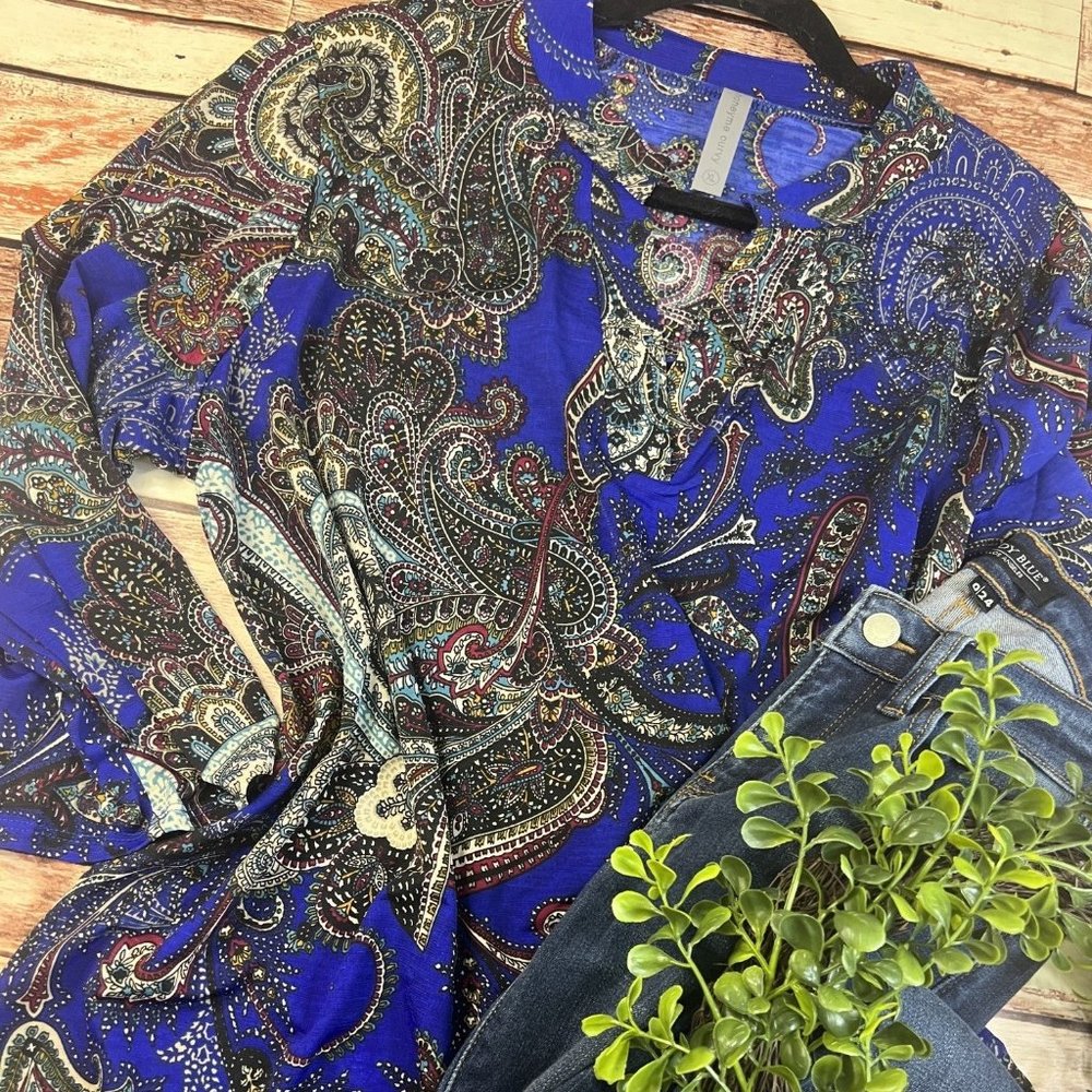 3/4 Sleeve Royal Blue Paisley Gabby Top